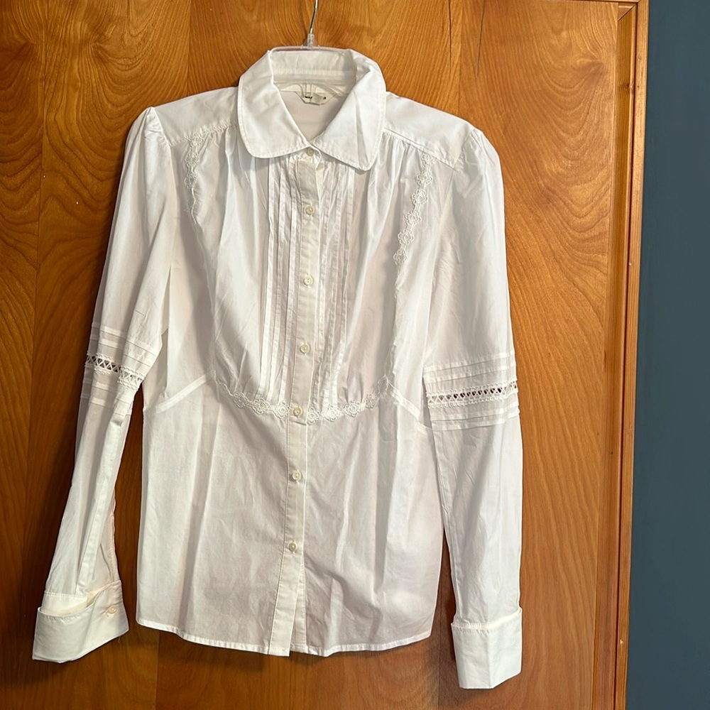 Max Studio 100% Cotton Modern Victorian Long Sleeve Button Down Blouse, Size M